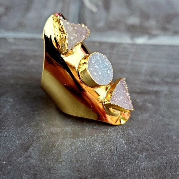 New Unique Titanium Druzy Adjustable Gold Ring. - Picture 3 of 16